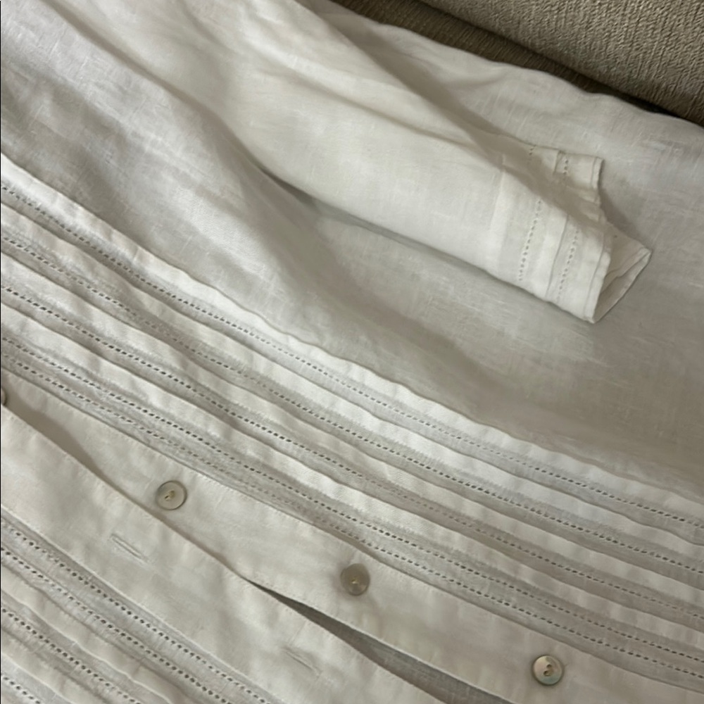 Fox Croft Size 18W 3/4 sleeve White linen Button-Up Blouse - Picture 7 of 10